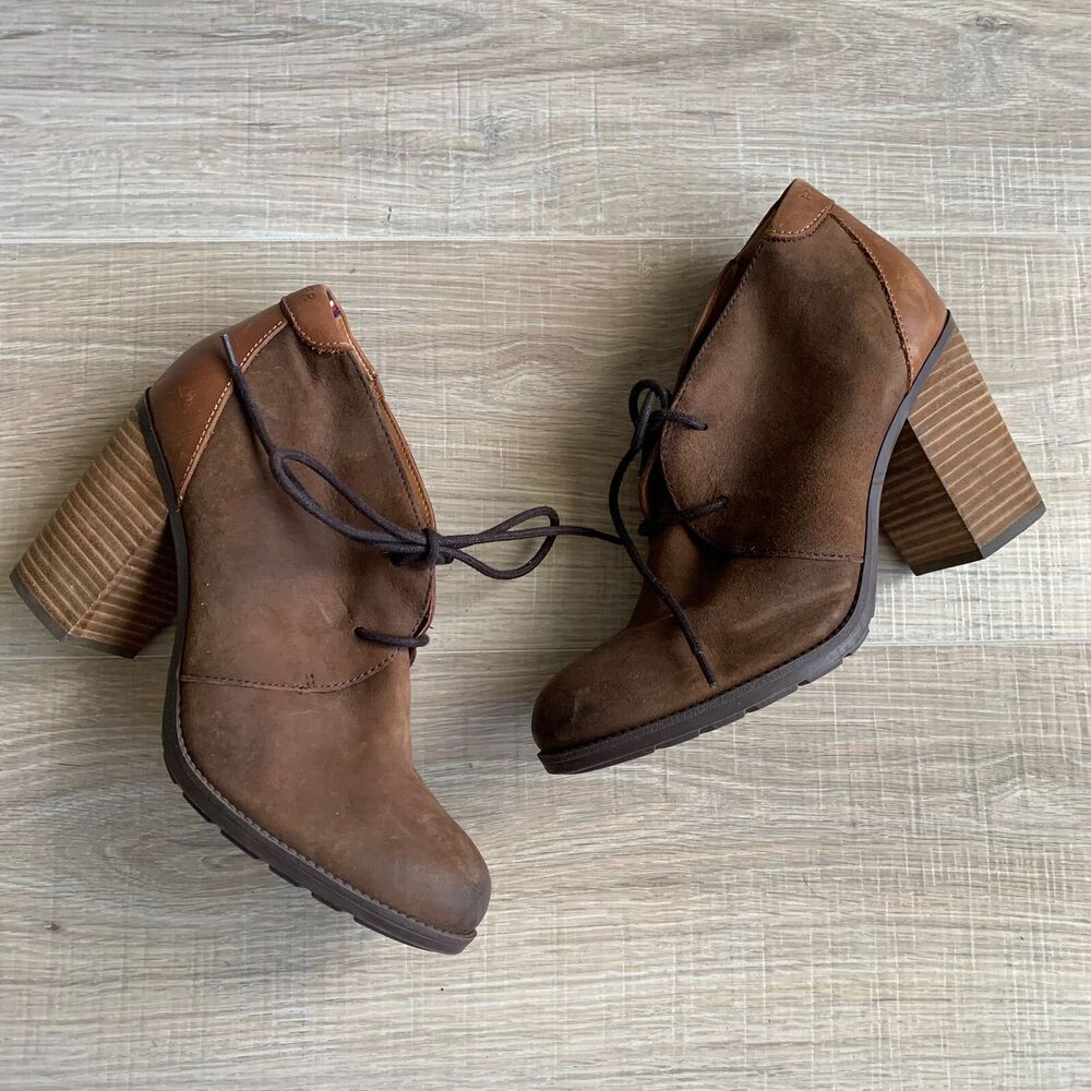 Tommy Hilfiger Duff Lace Up Booties Oxford Brown Leather Suede 8.5 Womens Boots